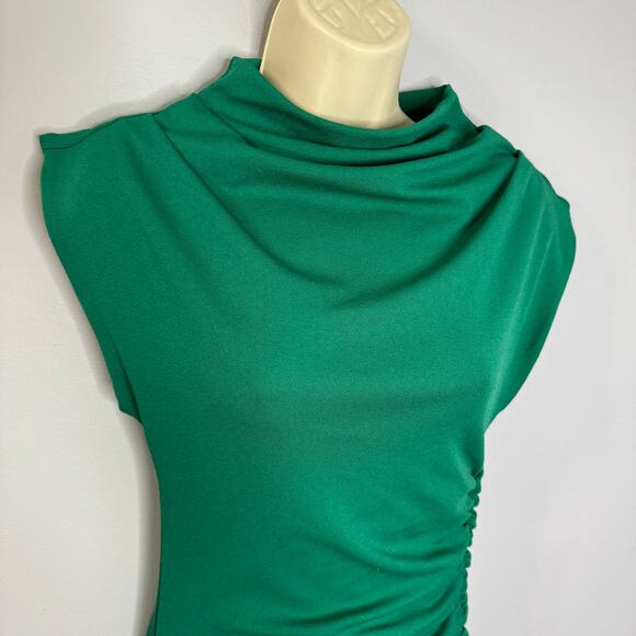 Anthropologie The Maya Ruched Cowl-Neck Midi Dress Kelly Green Stretch Sz XS New - Picture 6 of 14